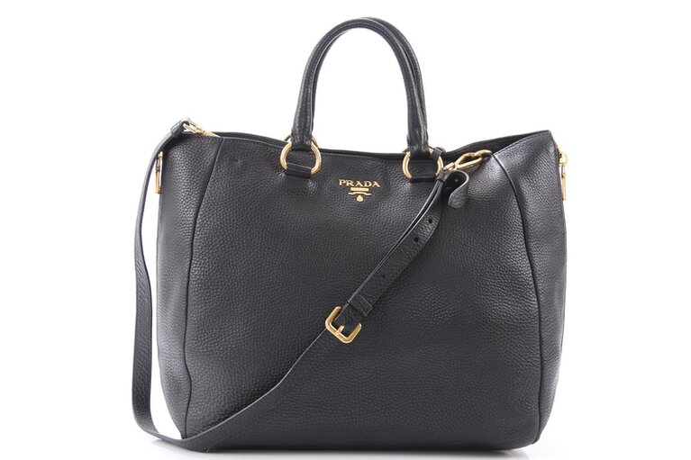 MATS　PRADA Vitello Daino 2way メタルハンドル Prada Two Way Tasche Schwarz Vitello Daino Leder BN2522