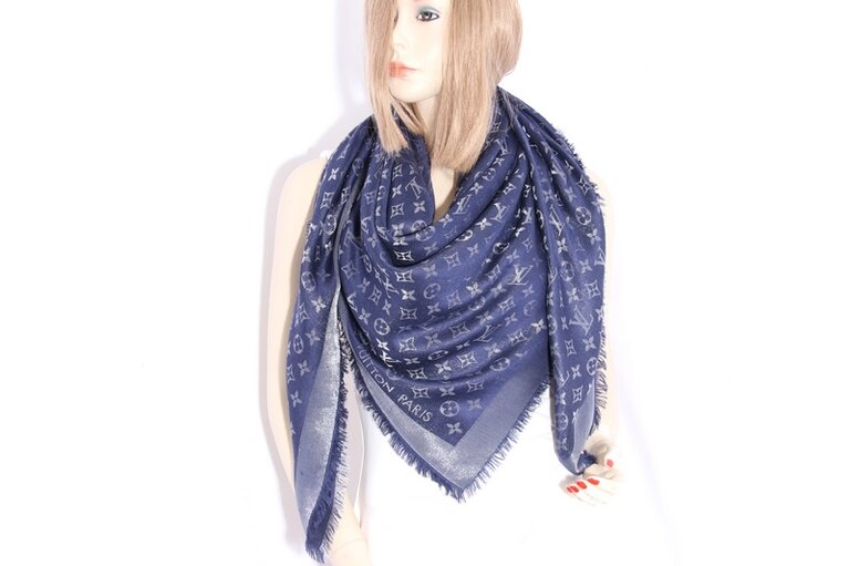 Louis Vuitton Monogram Shine Tuch Anthrazit Wolle Seide M75120