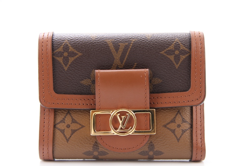 Louis Vuitton Dauphine M68725 Compact Wallet Monogram Reverse Canvs Brown  Gold