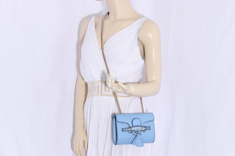 Gucci Emily Mini Micro Guccissima Umhängetasche Hellblau 