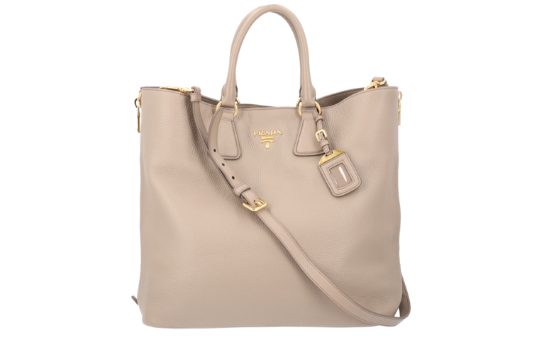 Prada Two-Way Bag Grau-Beige Vitello Phenix Kalbsleder 1BG865