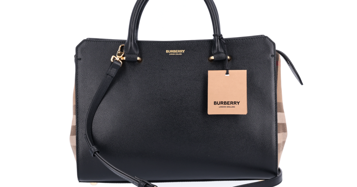 Burberry Banwell Two Way Tasche Schwarz Leder Check Canvas 80840231