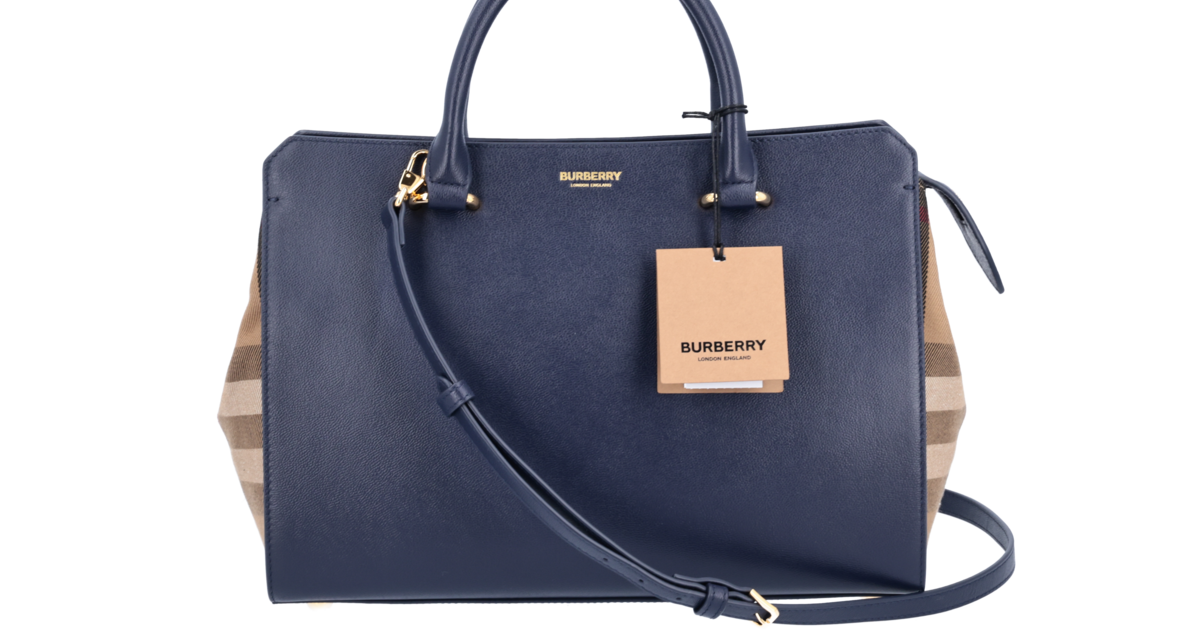 Burberry Banwell Two Way Tasche Dark Canvas Dunkelblau Leder Check