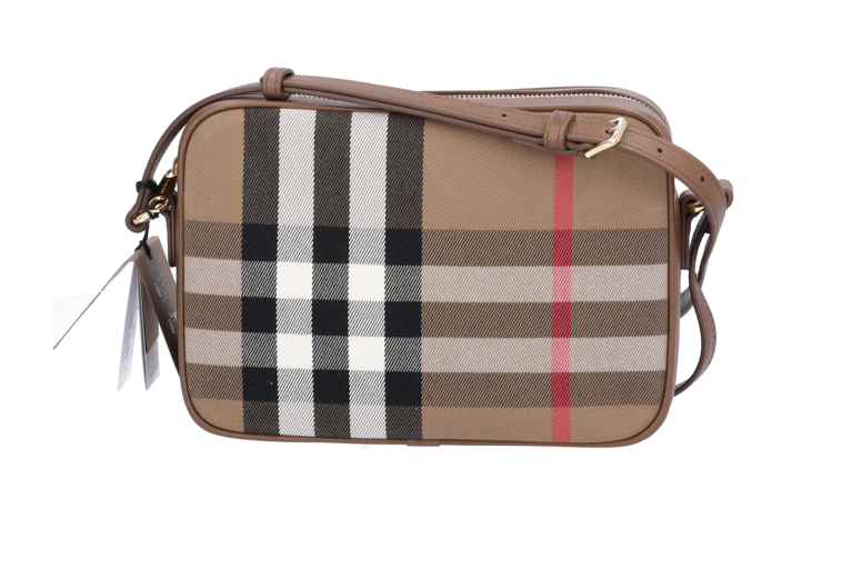 Burberry Large Camera Bag Check Braun und Leder Braun 80844951