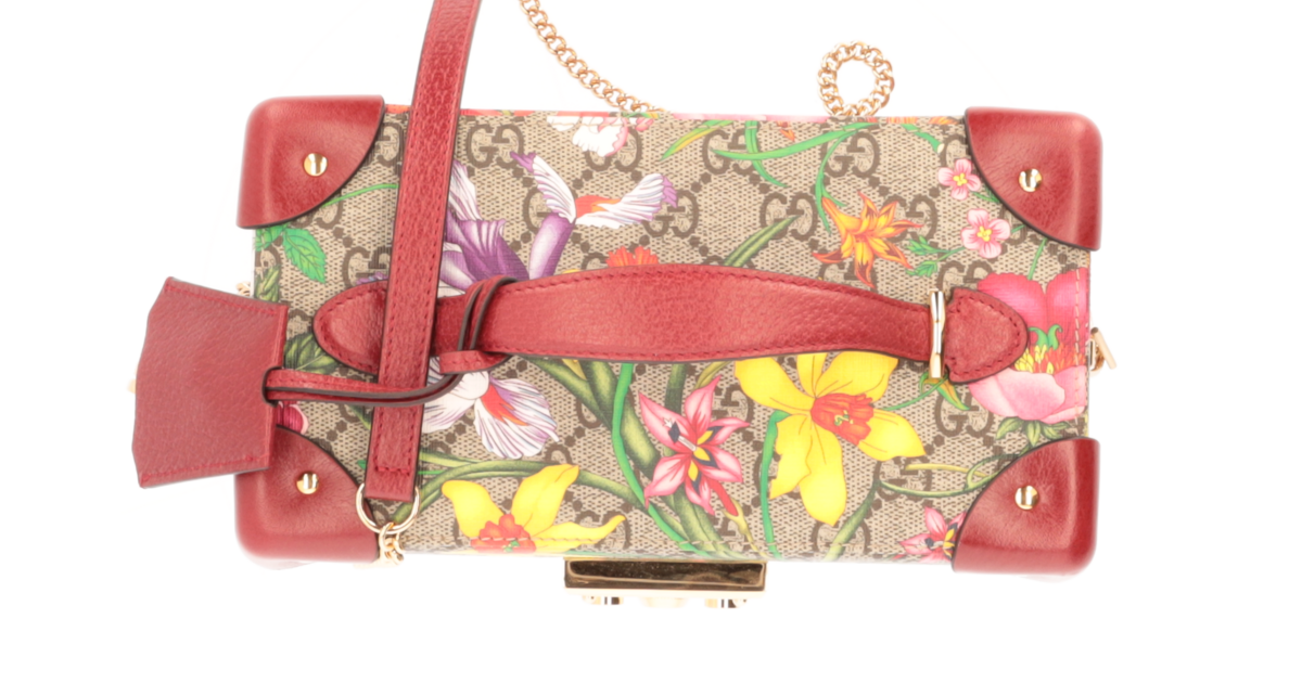 Gucci Padlock Schmuckschatulle GG Supreme Canvas und Flora Rot Leder