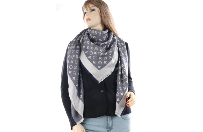 Louis Vuitton Monogram Tuch Denim Blau Wolle Seide M71376 