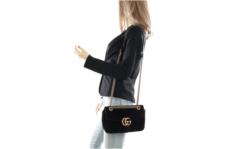 Gucci Kleine Sac Marmont GG Schwarz Samt 443497